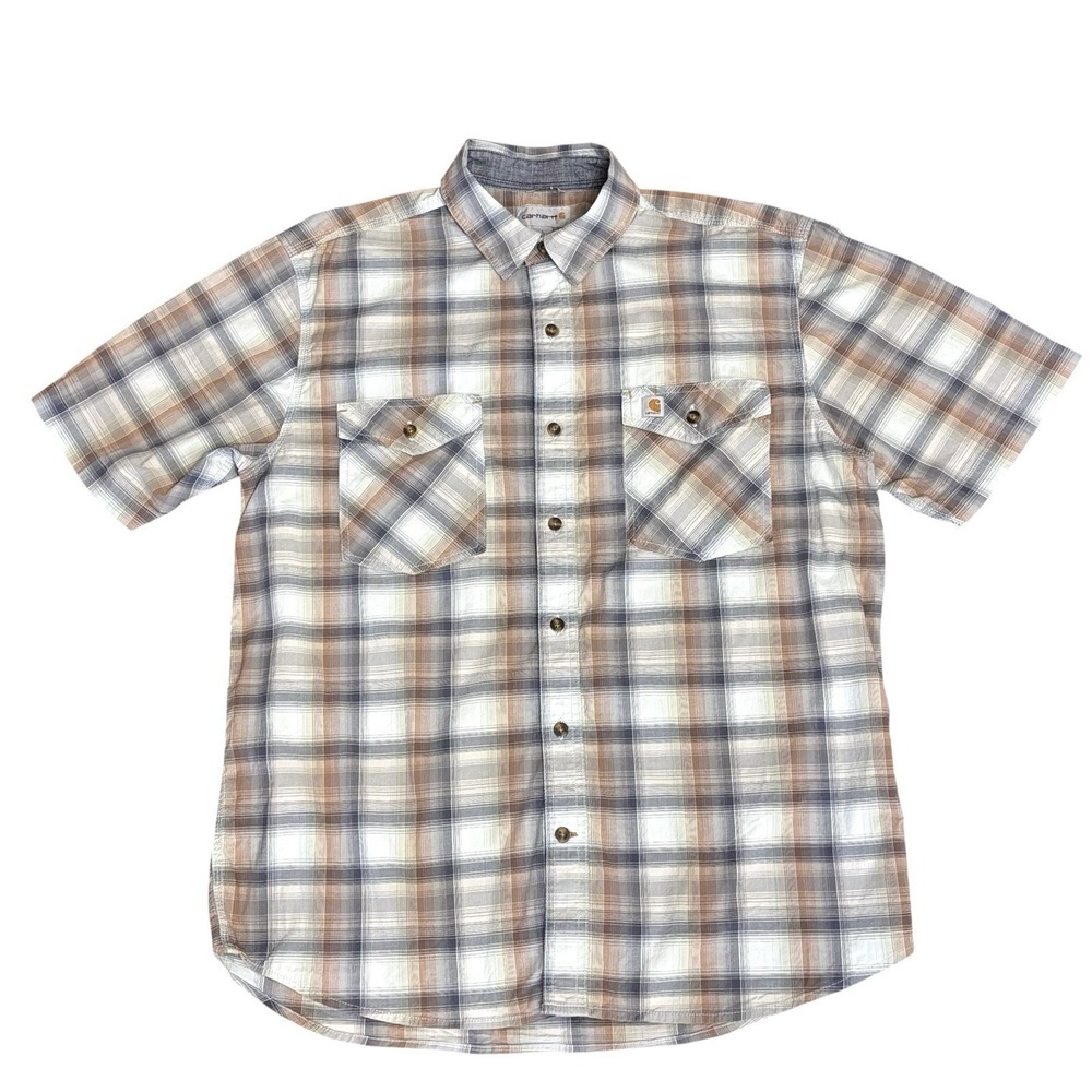 Carhartt Button Down Shirt Relaxed Fit Pockets Plaid Cotton Mens‎ Large L